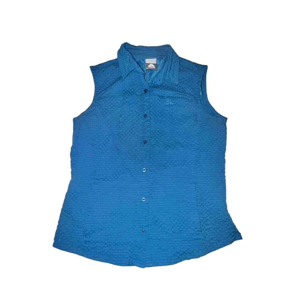 Nike ACG Tank Top Women's M Blue Collared Button Front Back Vented Pockets